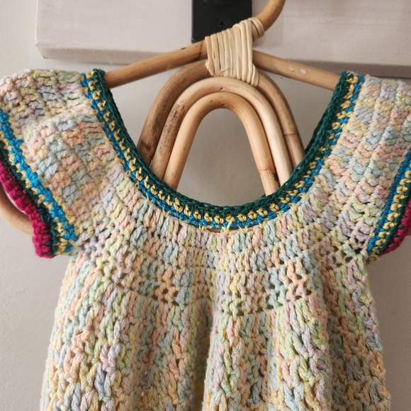 Handmade Crochet Dress‎ Colorful Knit Boho Hippie Sleeveless Girl's Dress - Picture 2 of 8